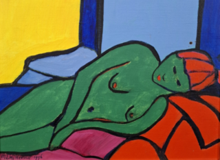 Acryl schilderij, Maya Wildevuur, Vrouw, 1996